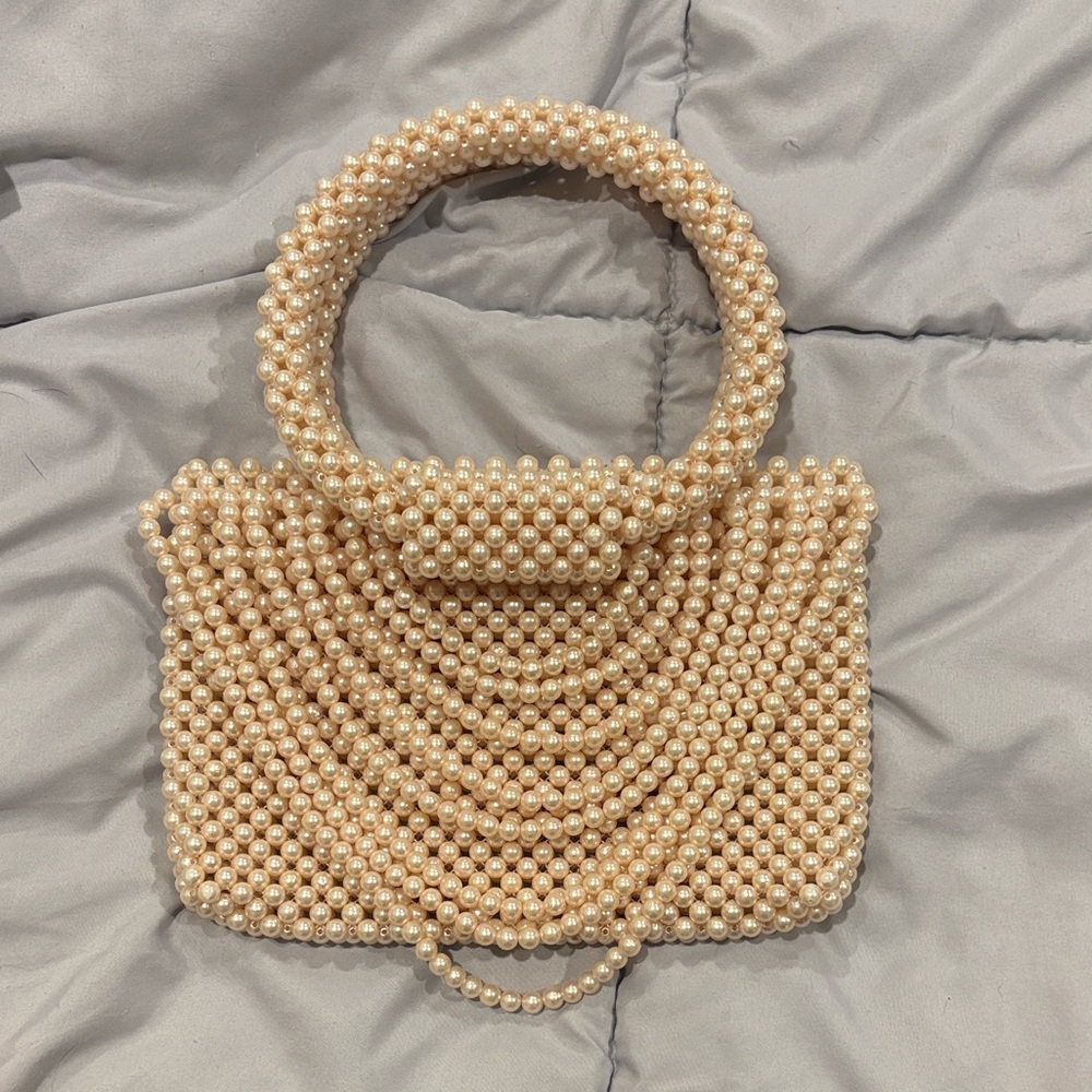 Anthropologie Pearl Beaded Bag - Cream